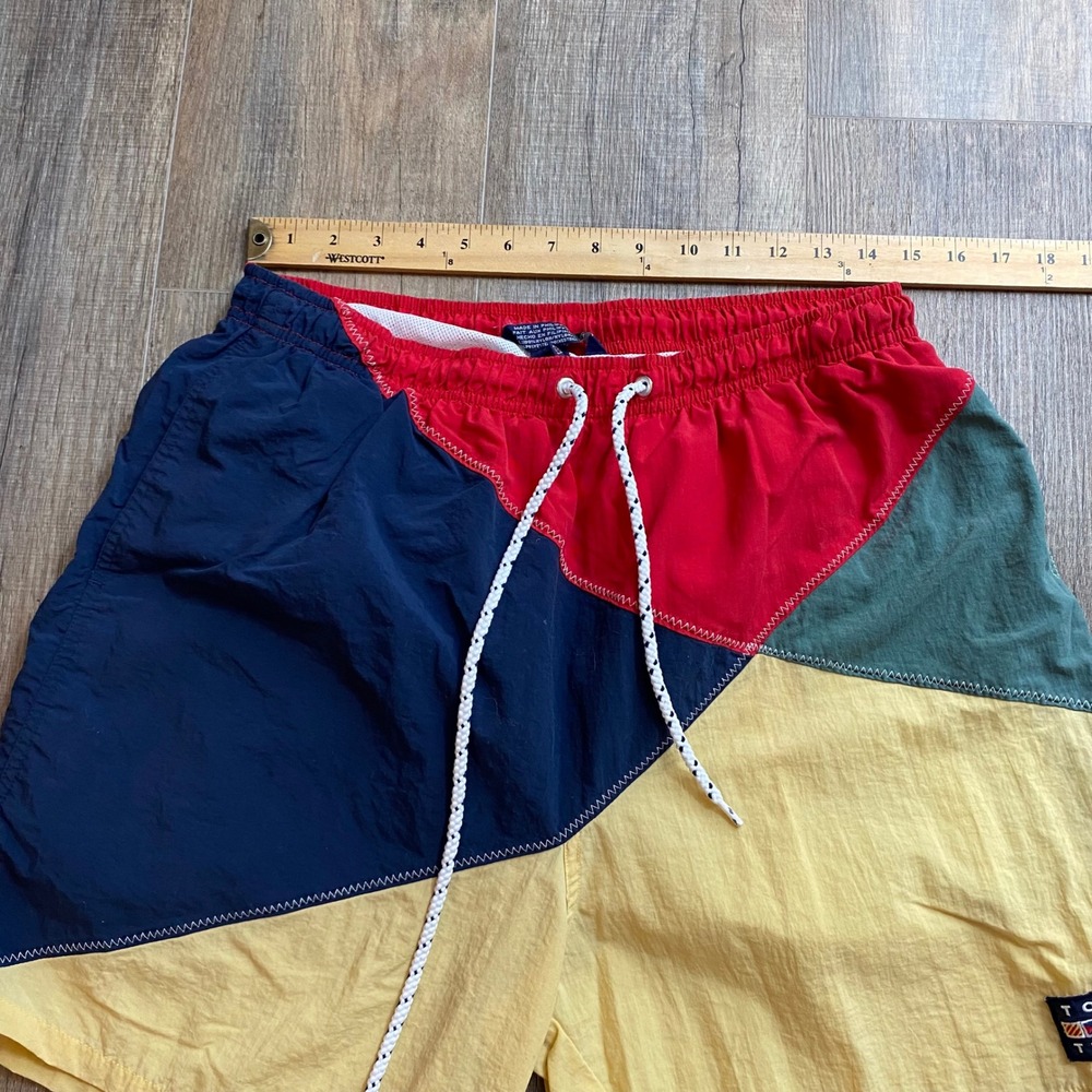 Vintage Tommy Hilfiger Tommy Trunks Colorblock Swim Shorts Mens Large Red Navy - Picture 7 of 8